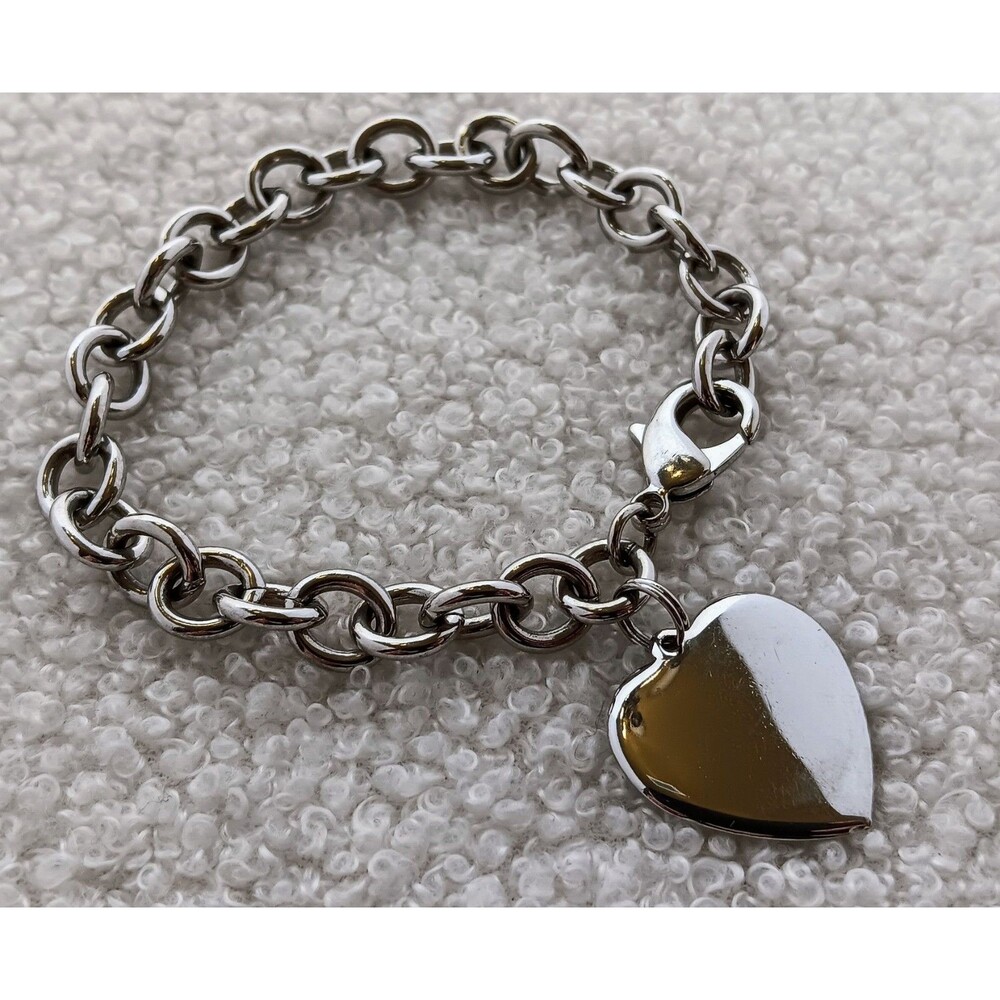 Silver Tone Heart Charm Bracelet 7.75 in